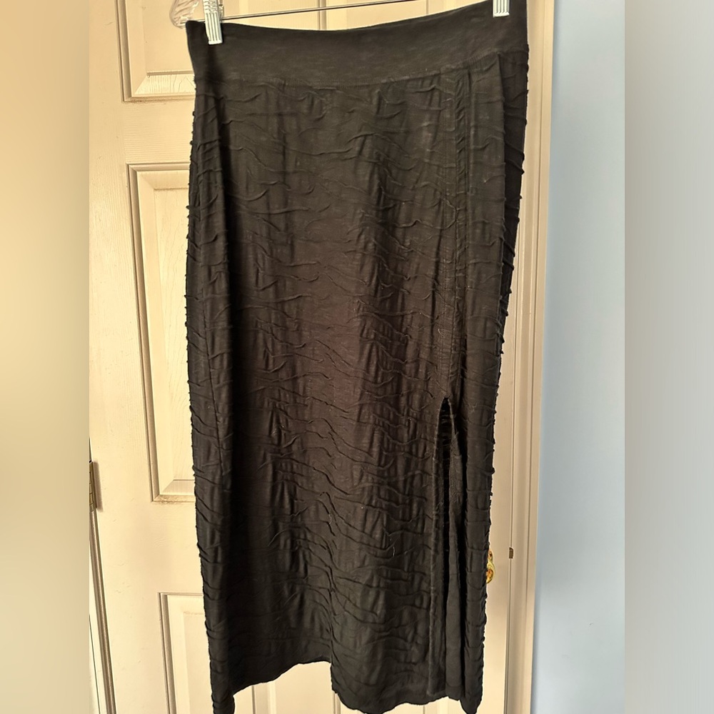 Black textured midi skirt